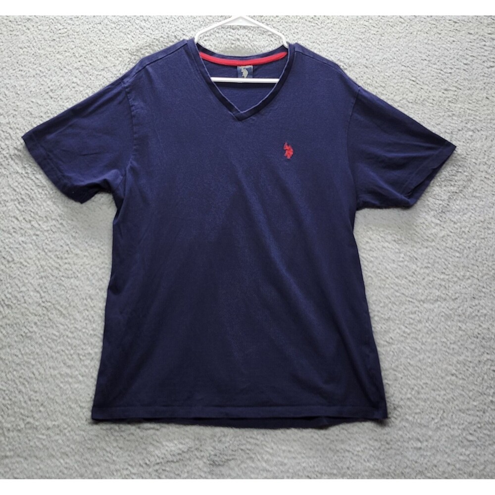 U.S. Polo Assn. Men's Large Blue V Neck T-Shirt Short Sleeve Logo Knit